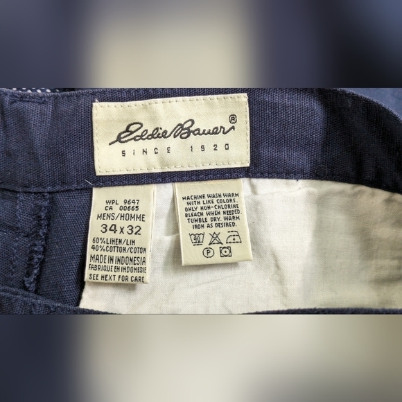 Eddie Bauer Navy Linen Blend pants Size 34 X 32 See Measurements EUC - Picture 3 of 4